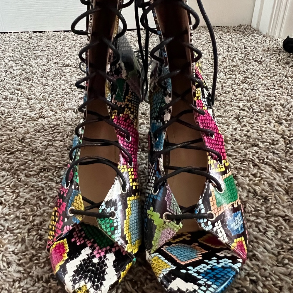 Brand new never used multi color snakeskin heels